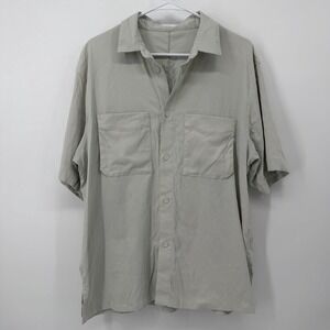 Lululemon Short Sleeve Polo Shirt Button Up Mens Large Beige *Read Desc*